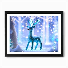 Robotic Deer Whimsical Design Integrates Teal And Iridescent Accents Surrounded By A Frosty Ench (1) Art Print