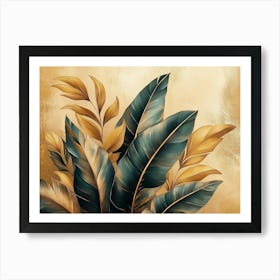 Blue And Gold Leaves 1 Art Print