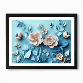 3d Floral Painting Light Blue Background Art Print