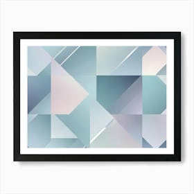 Abstract Geometric Pattern With Overlapping, Geometric Shapes In Shades Of Blue, White, And Gray Art Print