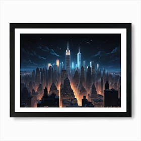 Cityscape At Night New York City Skyline City Space Night Art Print