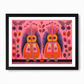 Porcupines Folk Style Animal Illustration Art Print