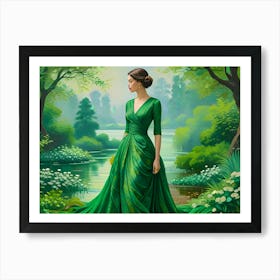 Impressionist Green Dress Art Print