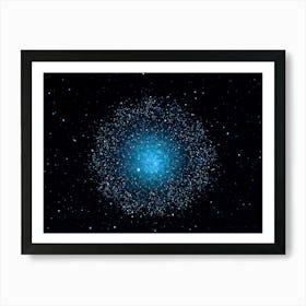 Abstract Illustration Of A Bright Blue And Black Double Star Radiating A Glow With A Pattern Of Twi (4) Art Print