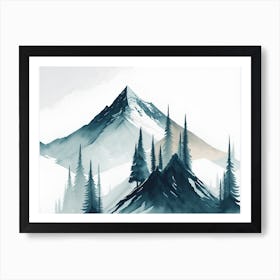 Mountain And Forest In Minimalist Watercolor Horizontal Composition 352 Art Print