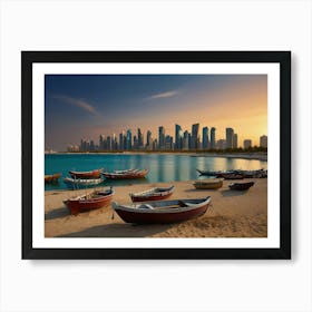 Dubai Skyline At Sunset Art Print