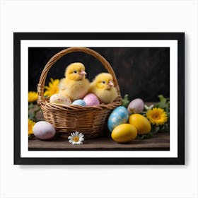 Easter Chicks In Basket Art Print