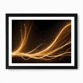 Abstract Digital Image Of A Golden, Glowing Line Of Energy Flowing Across A Black Background Art Print