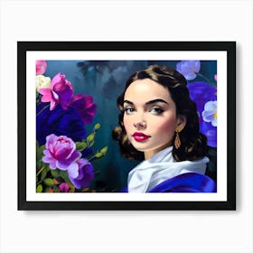 Young Lady with Flowers -Paint Art Print