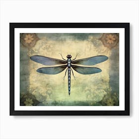 Vintage Dragonfly Floral 3 Art Print