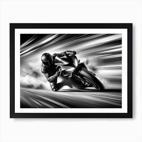 Black And White Motorcycle Racer Art Print