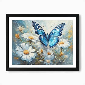 Blue Butterfly On Daisies Art Print