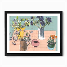 Table Top Flowers On Ledger Art Print