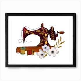 Antique Sewing Machine with pretty flowers Art Print