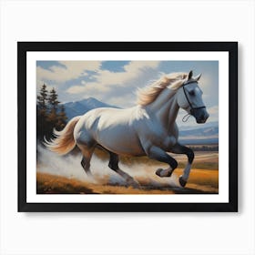 White Horse Galloping Art Print