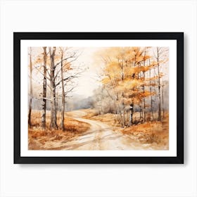 A Painting Of Country Road Through Woods In Autumn 28 Poster