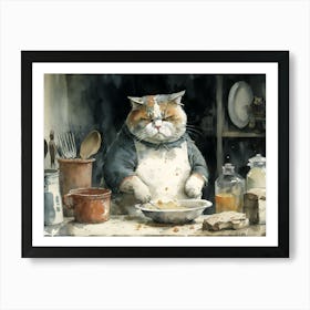 Watercolor Cat Baking In The Kitchen Art Print