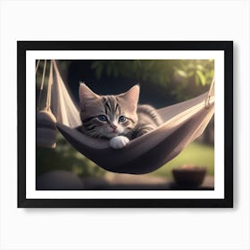 A Kitten Relaxing In A Hammock Art Print