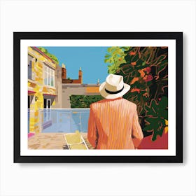 Man With A Hat In London, Hockney Style Art Print