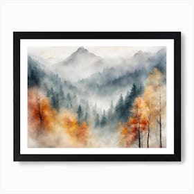 Foggy Autumn Landscape Mountains Art Print