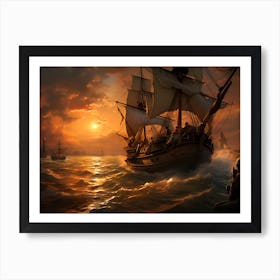 Sailing Ship At Sunset Art Print