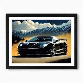 Black Sports Car In The Mountains Art Print