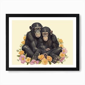 Floral Animal Illustration Bonobo 3 Art Print