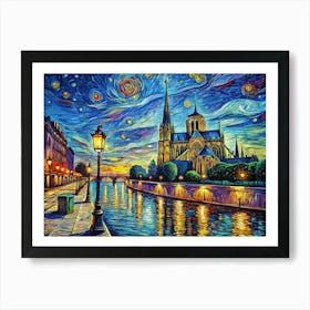 In A Van Gogh Vintage Parisian Night With Lampli Art Print