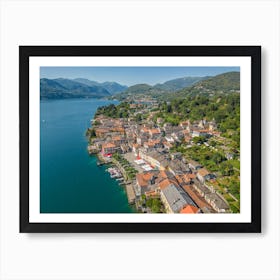 Beautiful city of Orta San Giulia on Lake Orta in Italy. Aerial photography Art Print