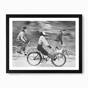 Bicycle Riders Vintage Black and White Photo Art Print