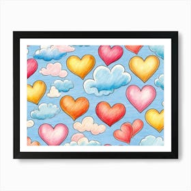 Hearts On A Blue Sky Art Print