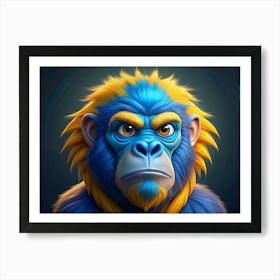 Blue And Yellow Monkey With Fur Art Print