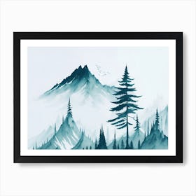 Mountain And Forest In Minimalist Watercolor Horizontal Composition 343 Art Print