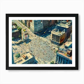 Birds Eye View Capturing The Bustling Metropolis Various Pedestrians Dotted Across The Streets Cr (1) Art Print