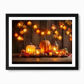 Autumn Themed Generative Light Decor Capturing The Essence Of Thanksgiving Watercolor Gourds And Pu Art Print