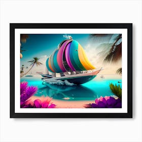 Sailboat On The Beach Luxury Colorful Gulf Life In The Future Art Print