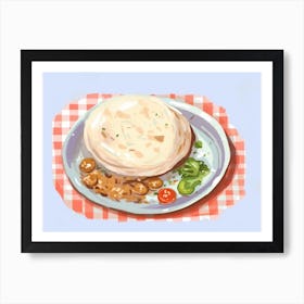 A Plate Of Shawarma, Top View Food Illustration, Landscape 1 Art Print