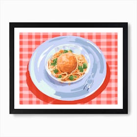 A Plate Of Meatballs Spaguetti, Top View Food Illustration, Landscape 1 Art Print