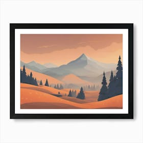 Misty mountains horizontal background in orange tone 61 Art Print