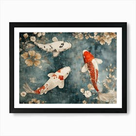 Koi Fish Ancient Tapestry 4 Art Print