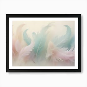 Abstract Digital Illustration Featuring A Soft, Light Background With Scattered, Delicate Feathers In Shades Of Pink, Blue, And White Art Print