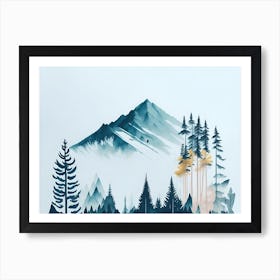 Mountain And Forest In Minimalist Watercolor Horizontal Composition 16 Art Print