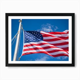 An American Flag Mid Billow Red And White Stripes Gleaming In The Wind Blue Star Field Sailing Ag (4) Art Print