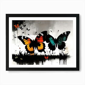 Butterflies On The Grass Art Print