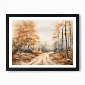 A Painting Of Country Road Through Woods In Autumn 26 Art Print