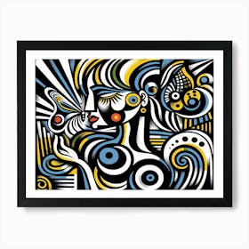 Dynamic & Colourful Abstract Portrait with Butterfly III Art Print