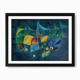 Living Room Wall Art With Blue Fish, Deep Blue Sea Art Print