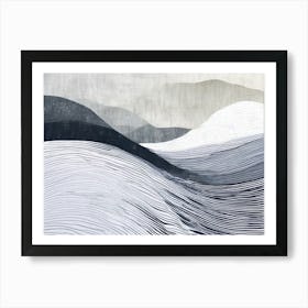 'Waves', Wavy Wave, black and white design with attracting art , wall art , tails design Generate An Abstract Design With Soft Curved Lines In Neutral Tones Emphasizing Simplicity Art Print