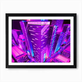 Neon Cityscape - Synthwave Neon City Art Print