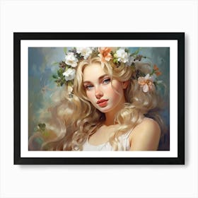 Upscaled A Oil Painting Blonde Young Girl With Flowers On Her Hair Fc57eeee Fd75 4267 B581 A2c678fa4b49 Art Print
